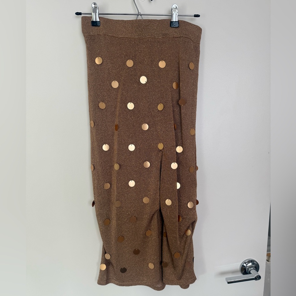 House of Harlow 1960 x Revolve L Gold Knit Sequin Midi Skirt